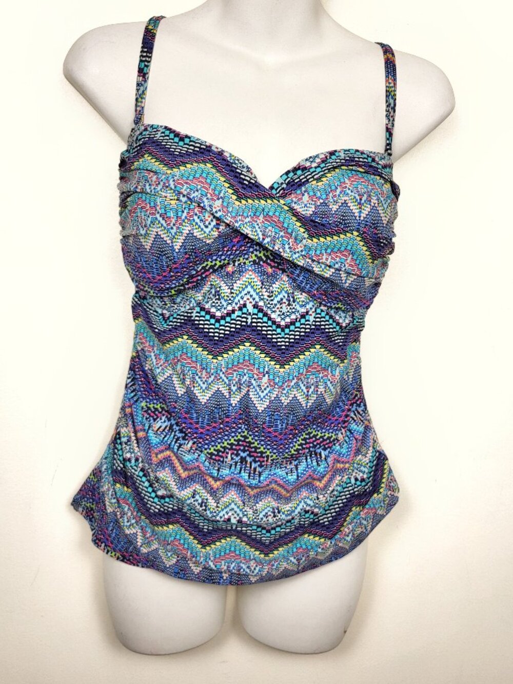 Profile by Gottex Bandeau Tankini Top ZigZag Geometric Size 12 Swim